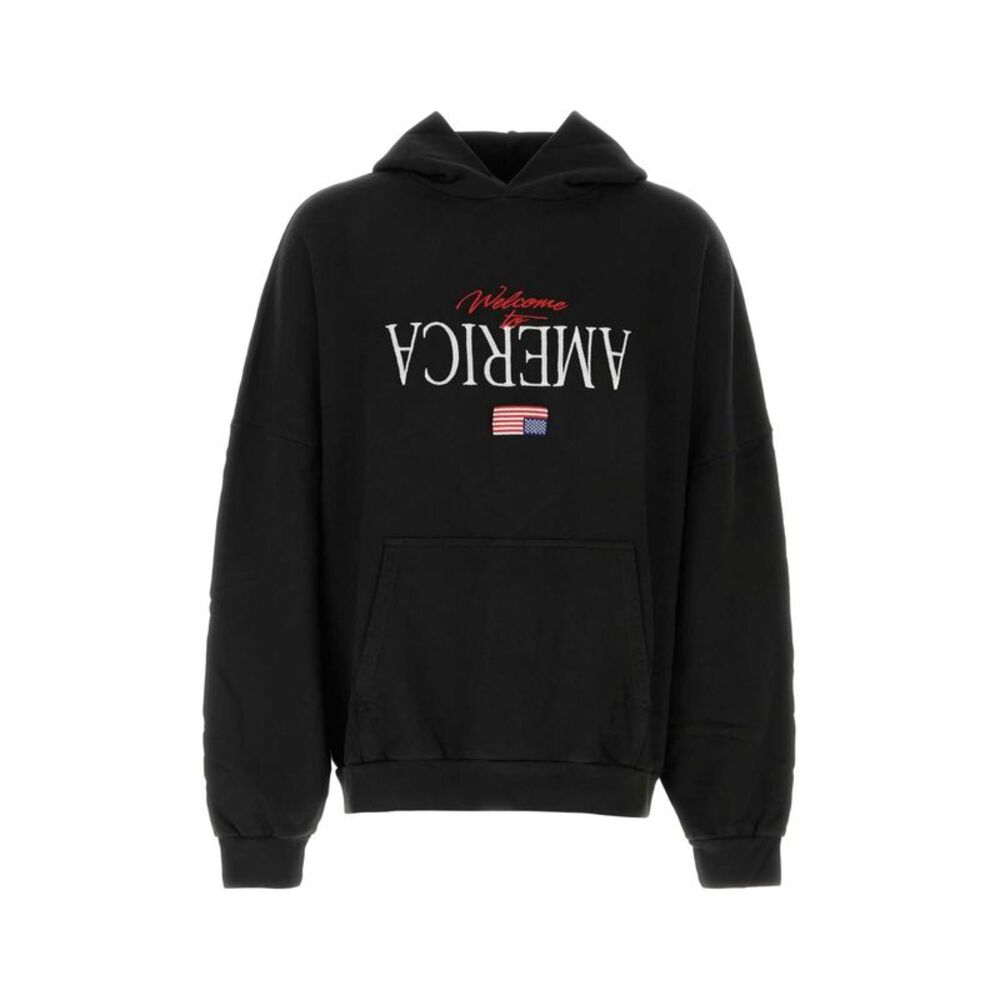 Willy Chavarria Men Black Cotton Oversize Welcome To America Sweatshirt